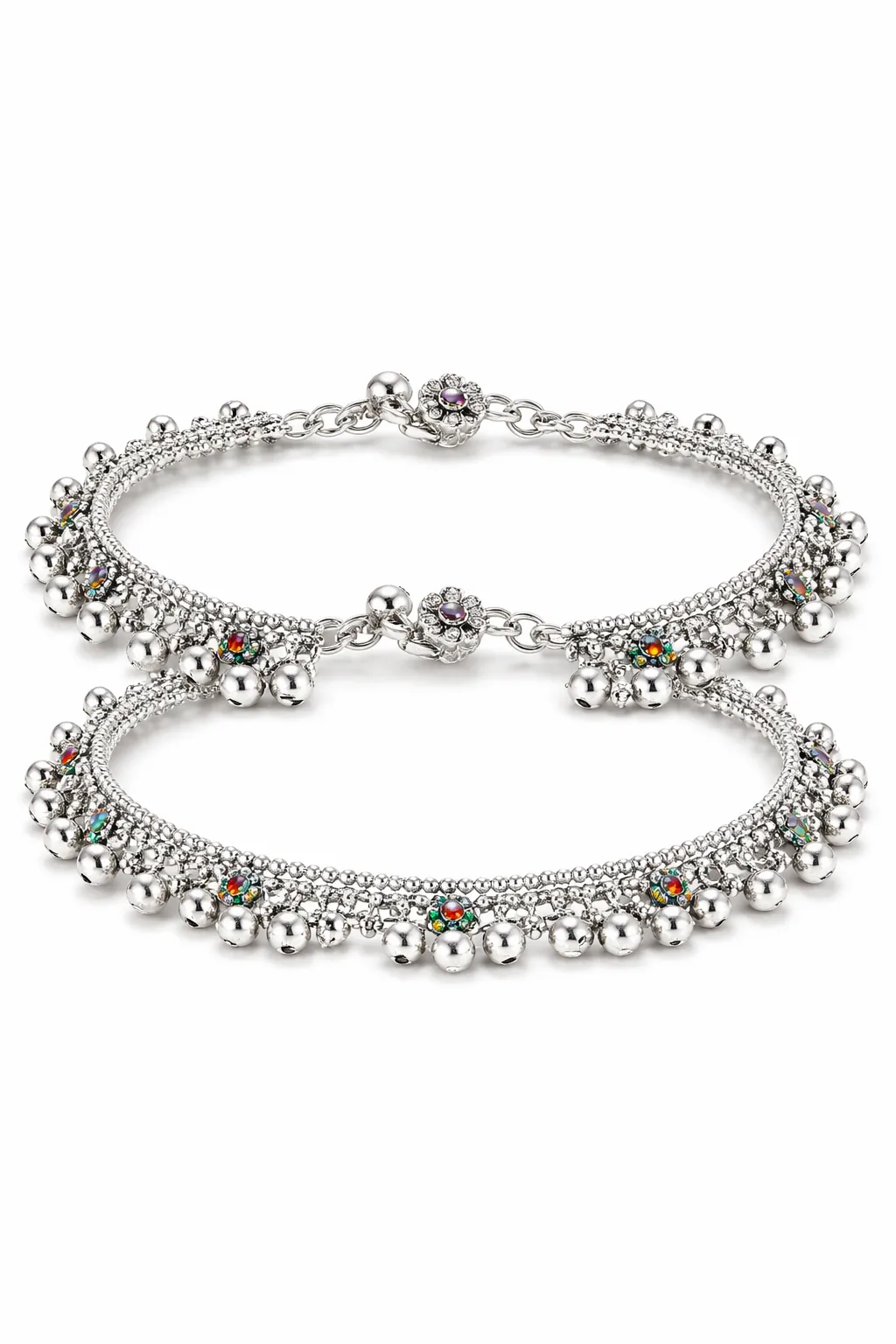 Traditional Silver Anklet Pair